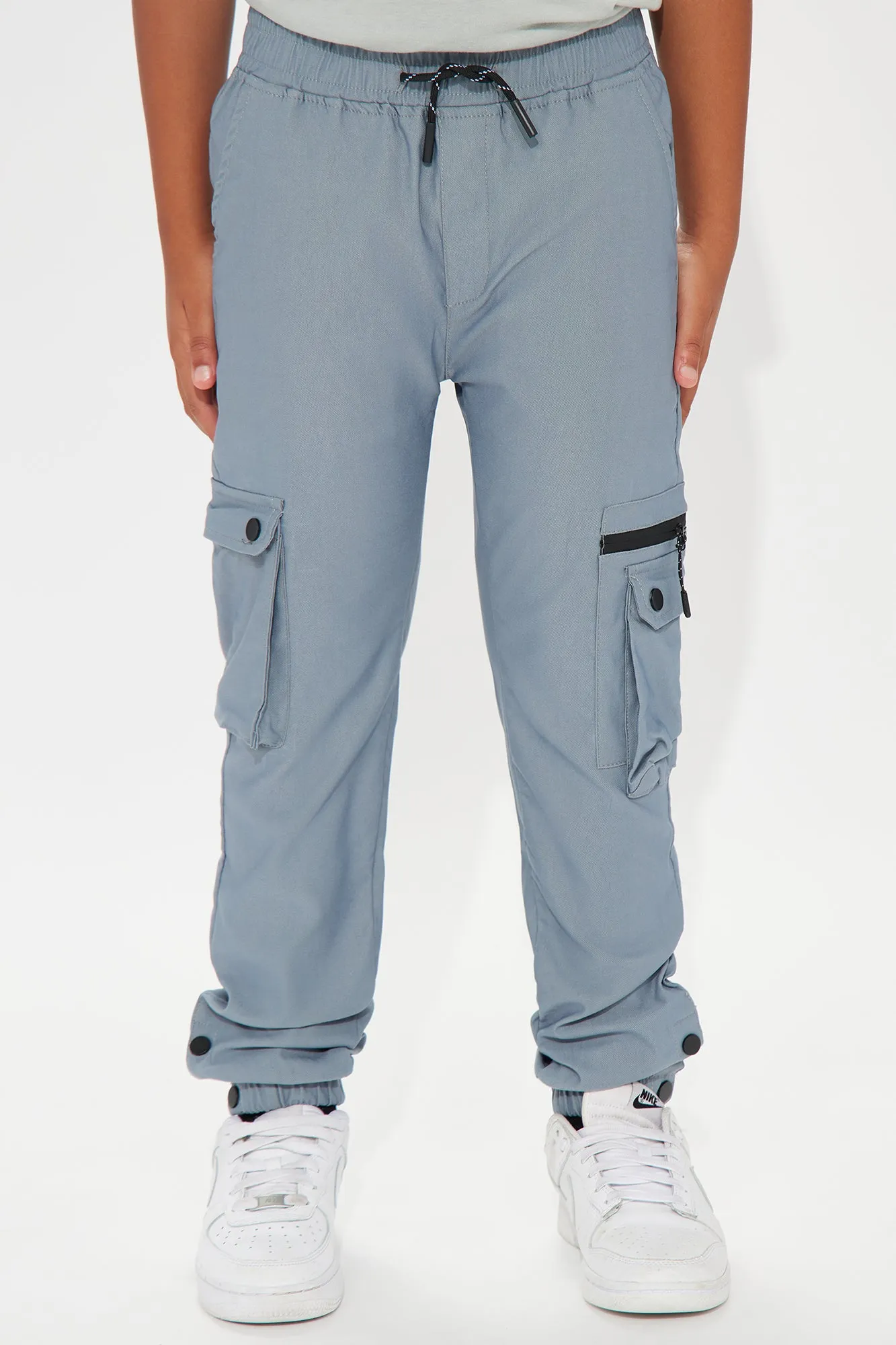 Mini Tech Twill Cargo Joggers With Leg Snaps - Grey