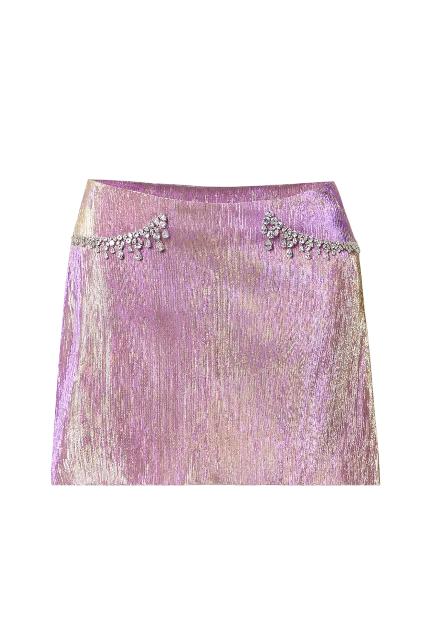 Miss Sohee   the vanguard Pink Crystal-embellished Stretch-lamé Mini Skirt UK 6