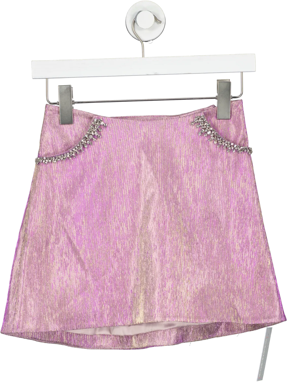 Miss Sohee   the vanguard Pink Crystal-embellished Stretch-lamé Mini Skirt UK 6