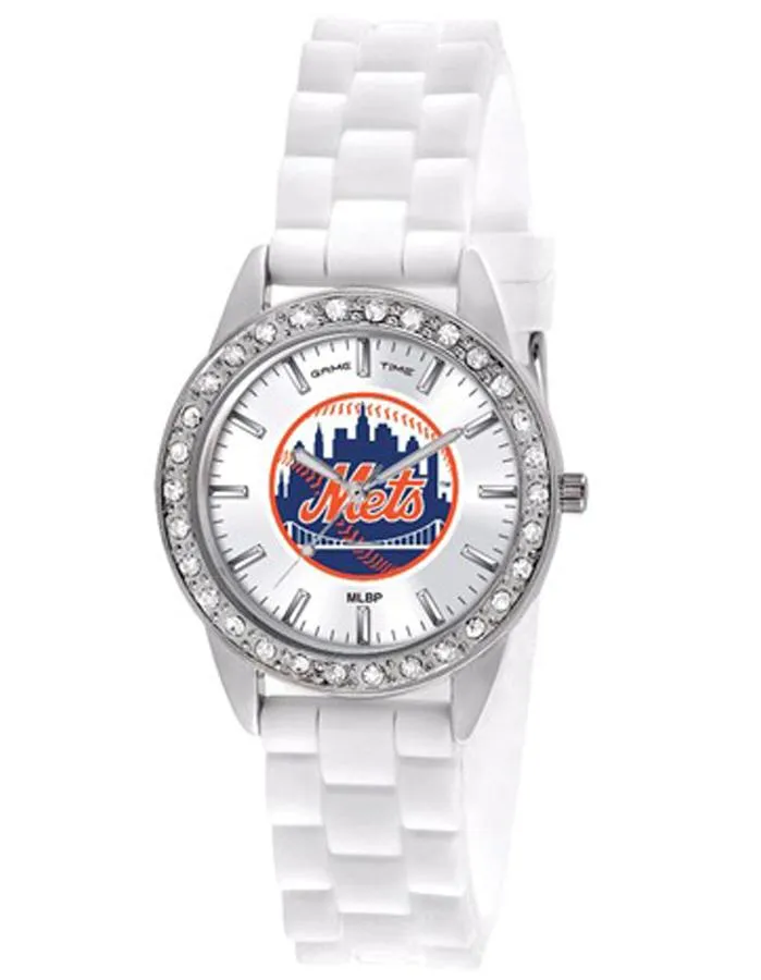 MLB Womens New York Mets Frost Watch - Crystal Bezel - Silicone Strap