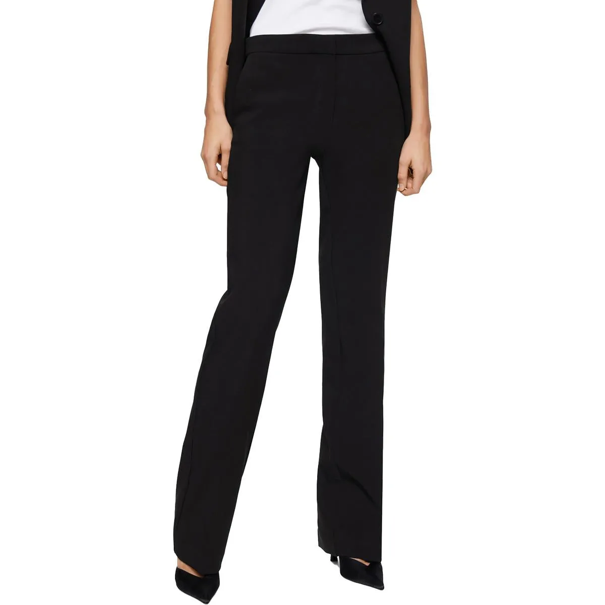 MNG Womens High Rise Solid Straight Leg Pants