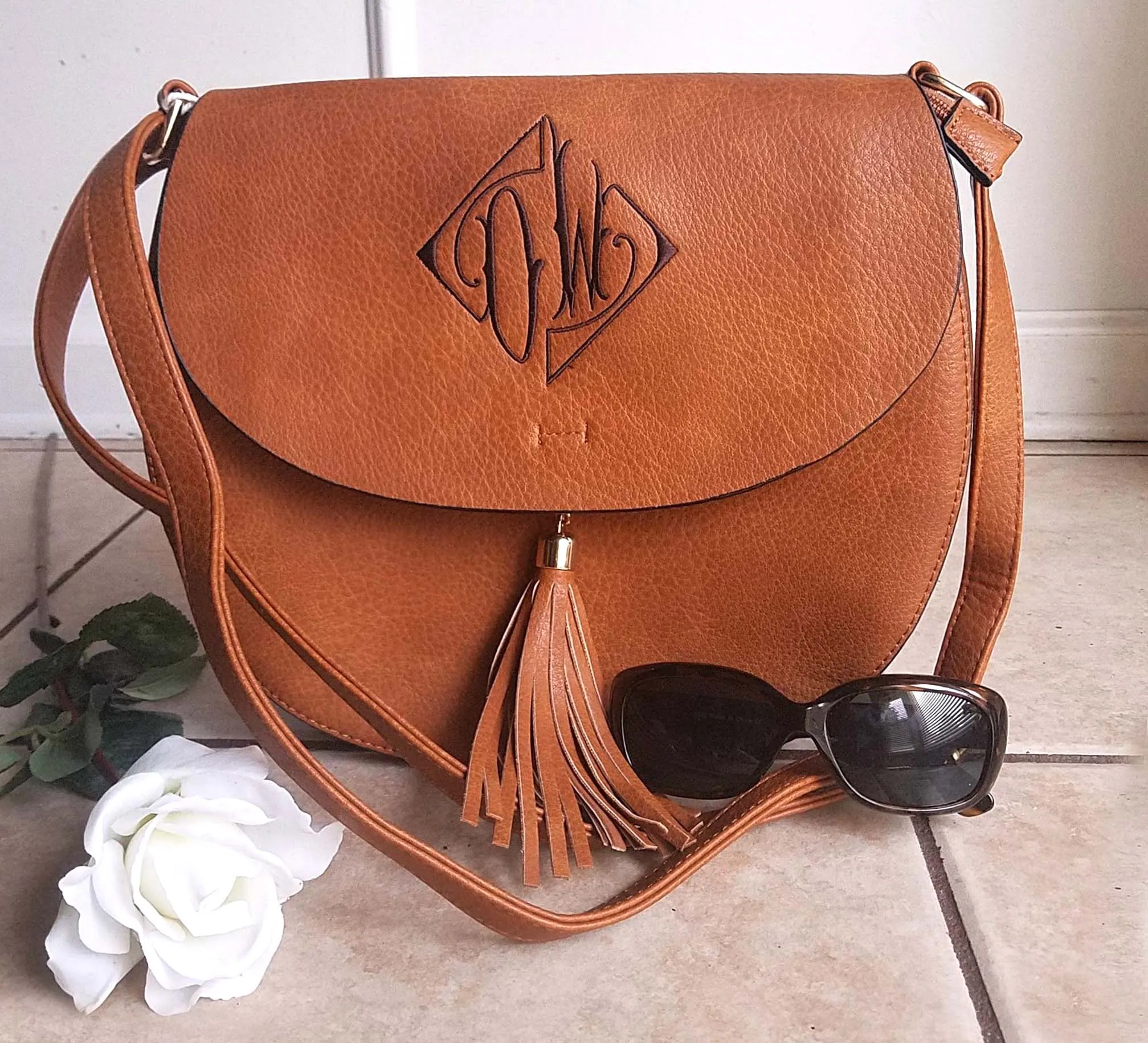 Monogram Taupe Cross Body tassel hipster tribal personalized bag