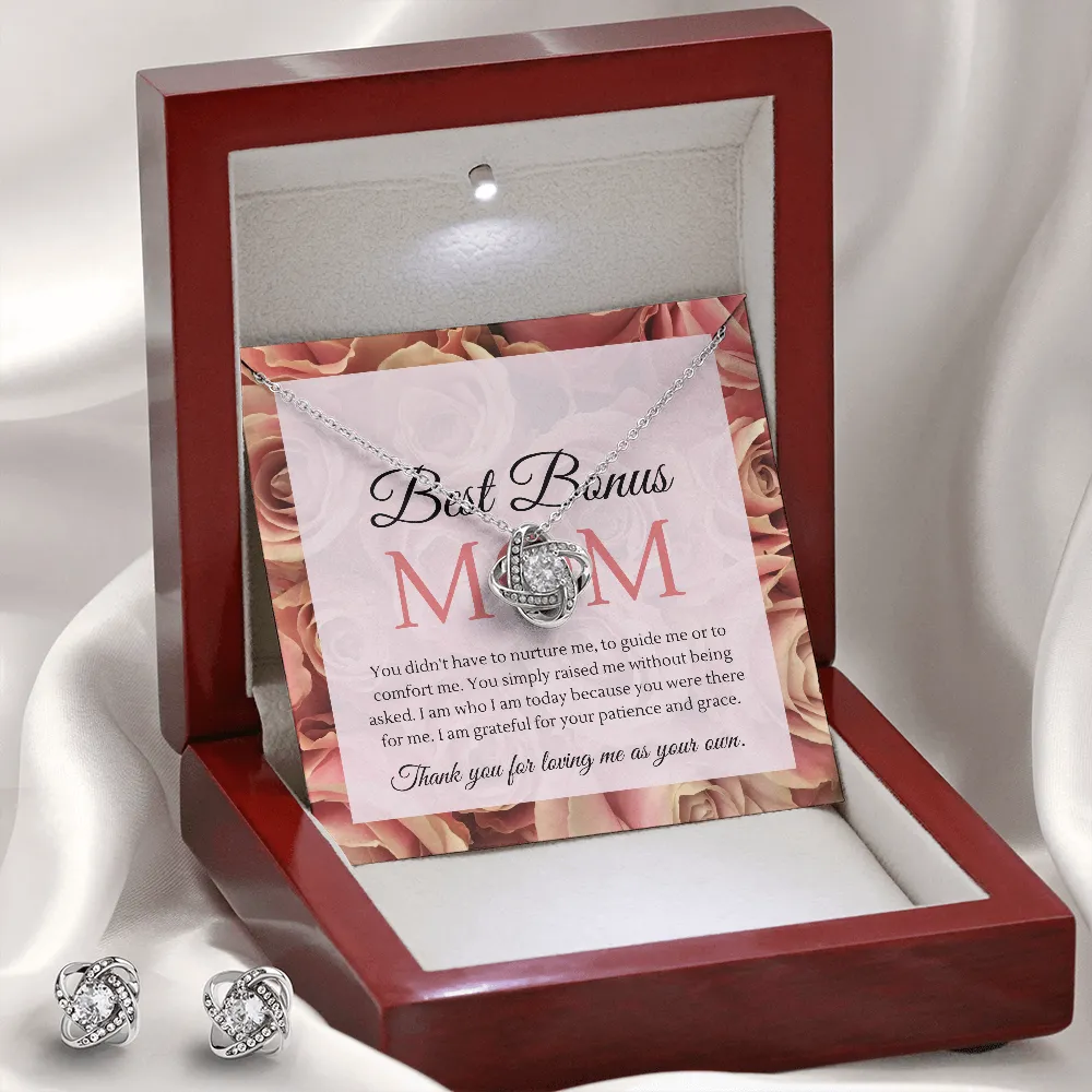 Mother's Day Gift Set To The Best Bonus Mom Love Knot Pendant Necklace and Earrings Set