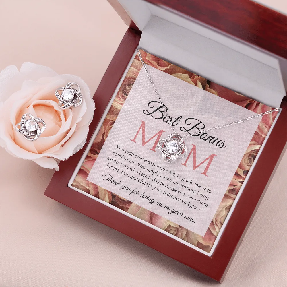 Mother's Day Gift Set To The Best Bonus Mom Love Knot Pendant Necklace and Earrings Set