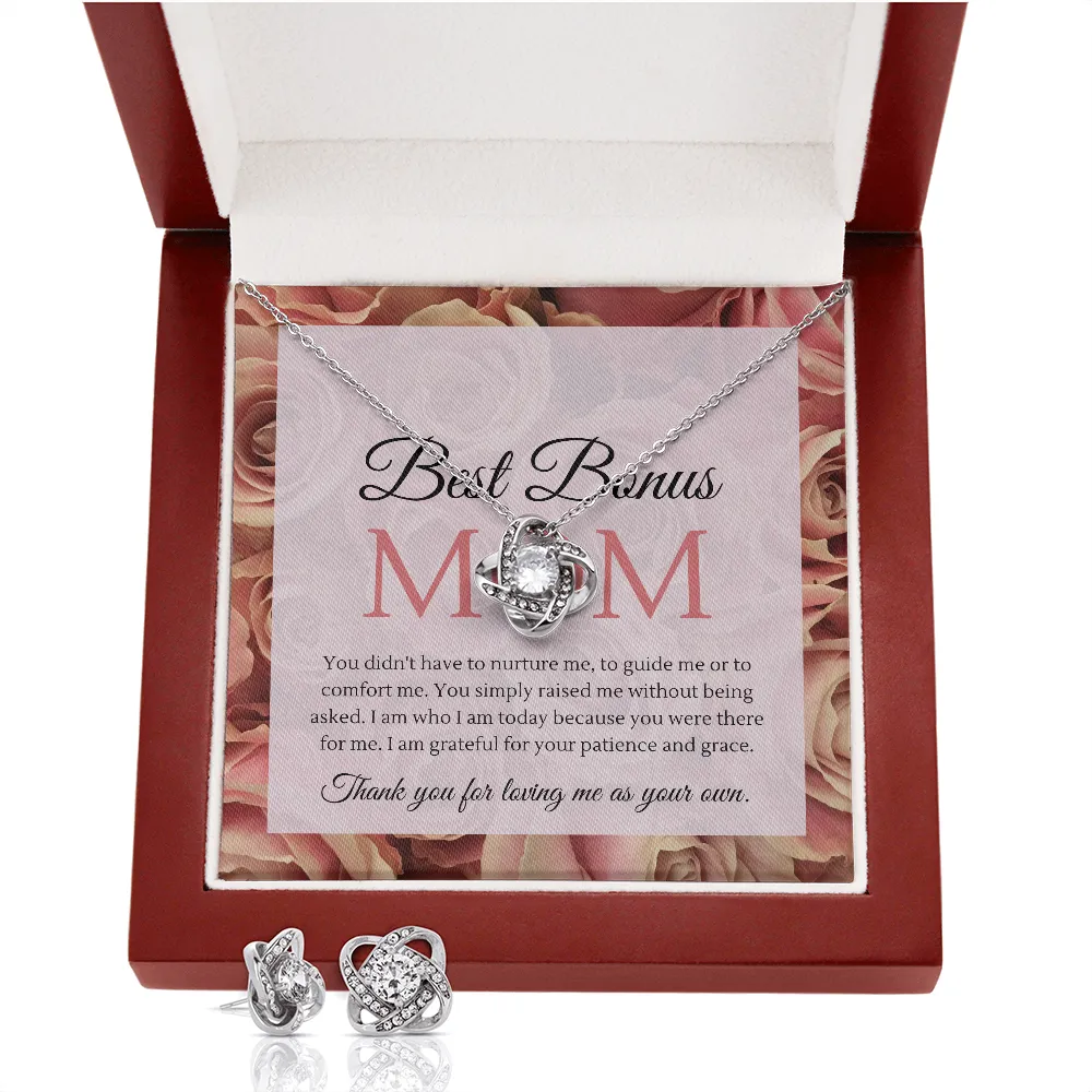 Mother's Day Gift Set To The Best Bonus Mom Love Knot Pendant Necklace and Earrings Set