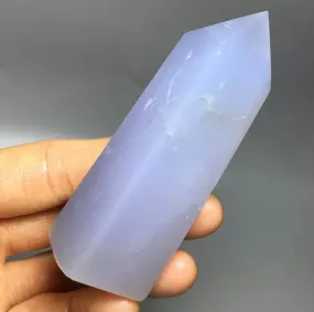 Natural Blue Chalcedony gemstone tower point obelisk