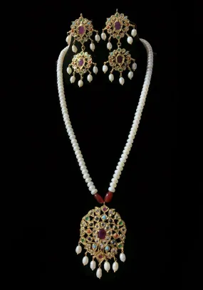 Neelam navratan  fresh water pearl pendant set ( SHIPS IN 4 WEEKS)