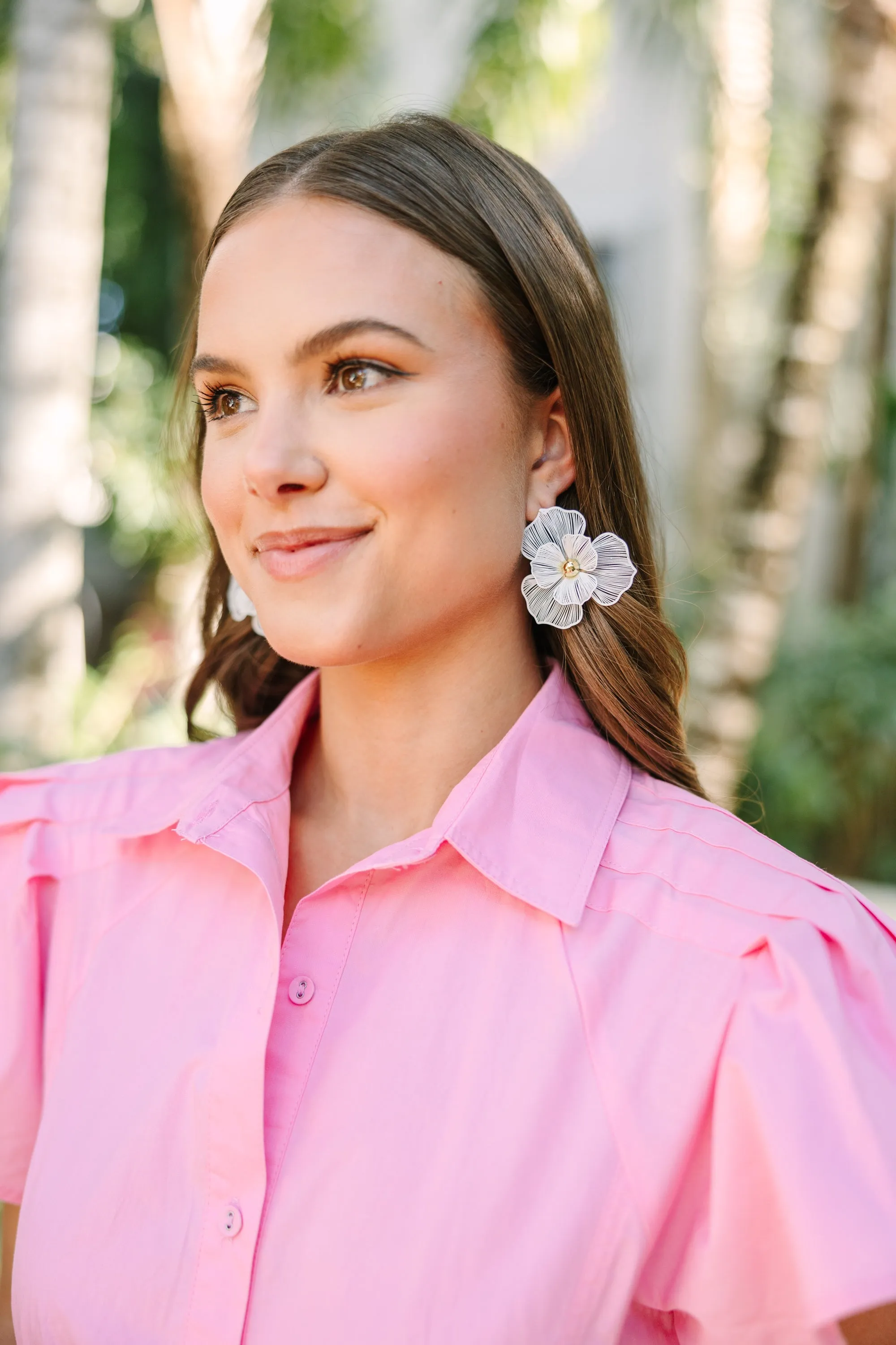 Never Change White Flower Earrings