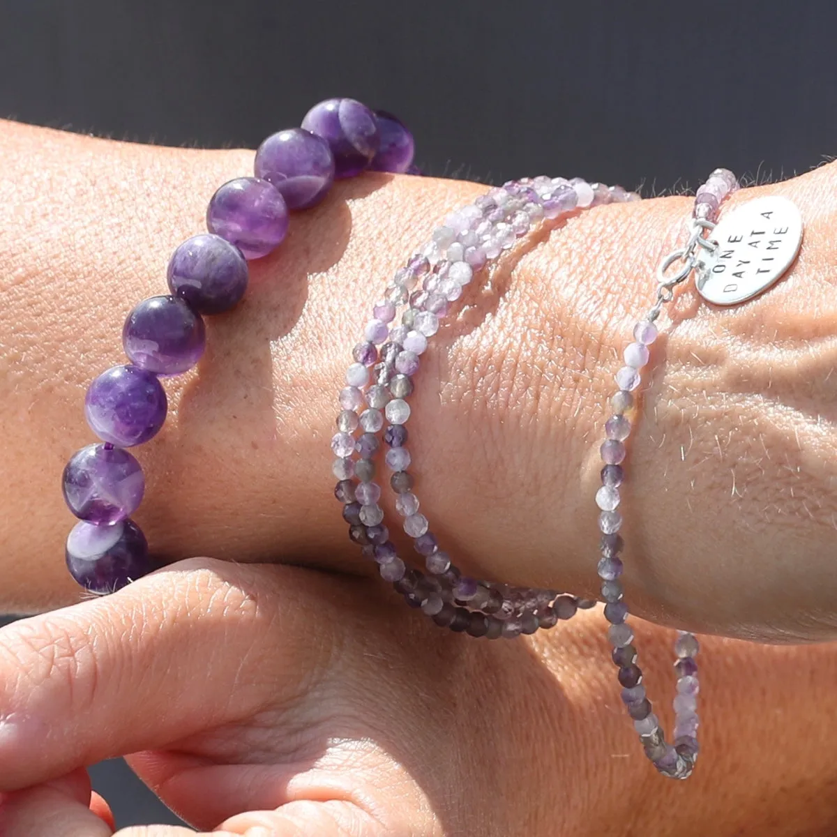 One Day at a Time - Inspirational Amethyst Bracelet and Wrap Trio