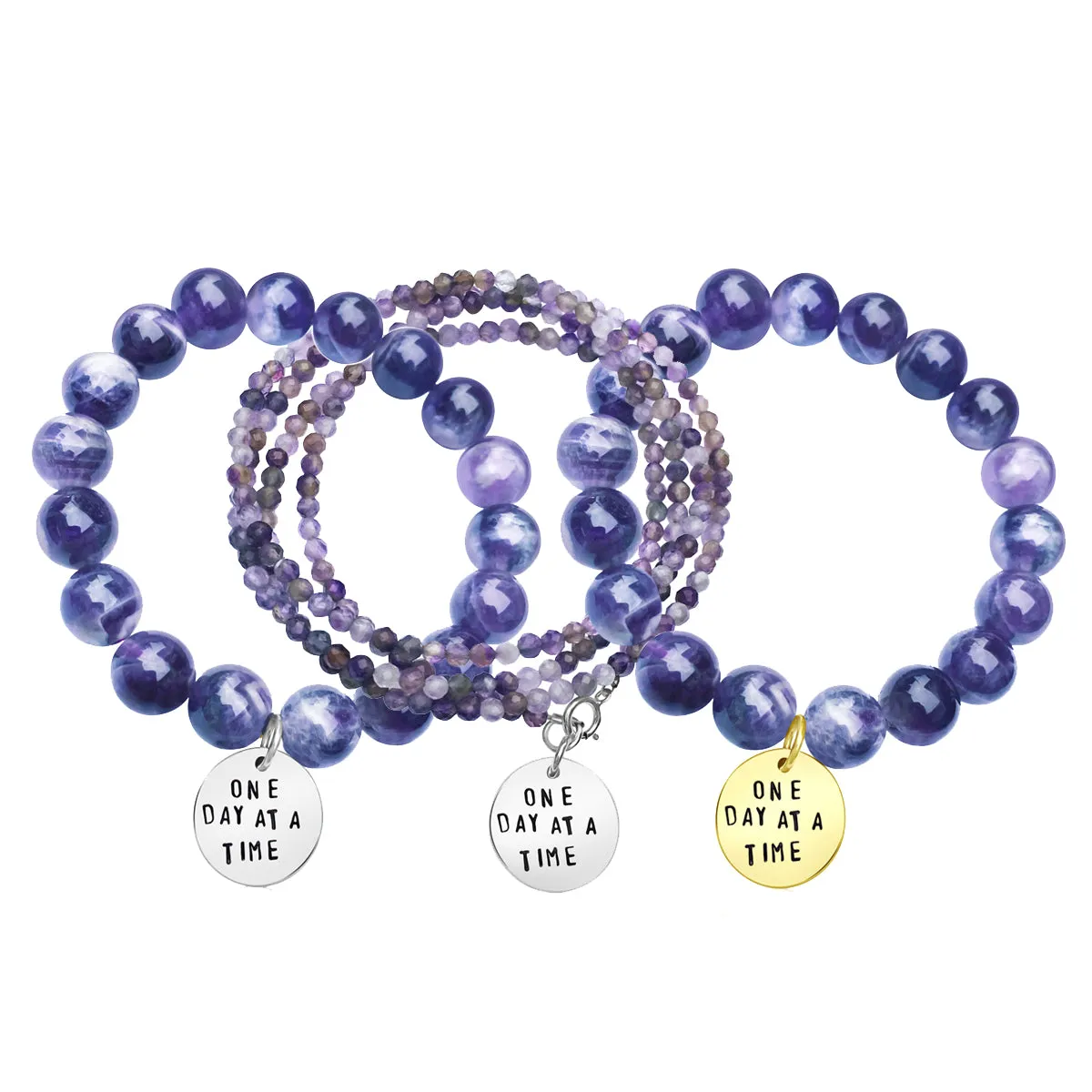 One Day at a Time - Inspirational Amethyst Bracelet and Wrap Trio