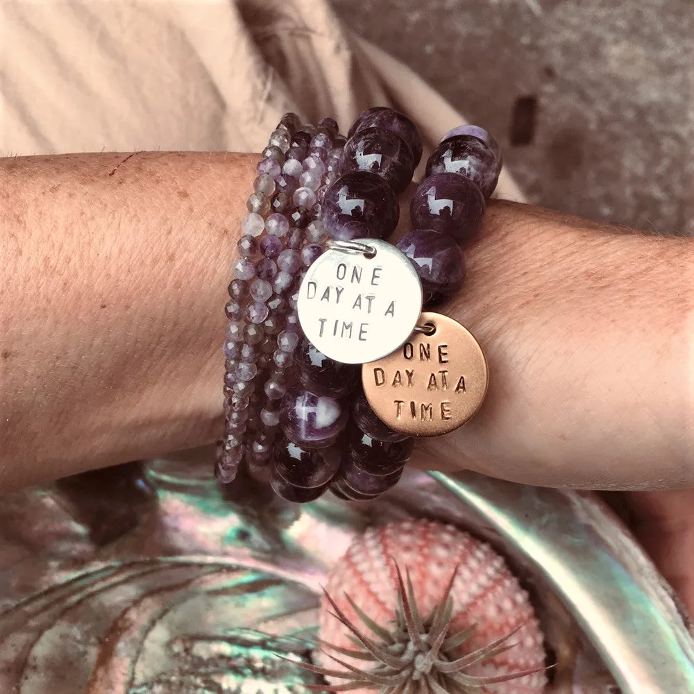 One Day at a Time - Inspirational Amethyst Bracelet and Wrap Trio