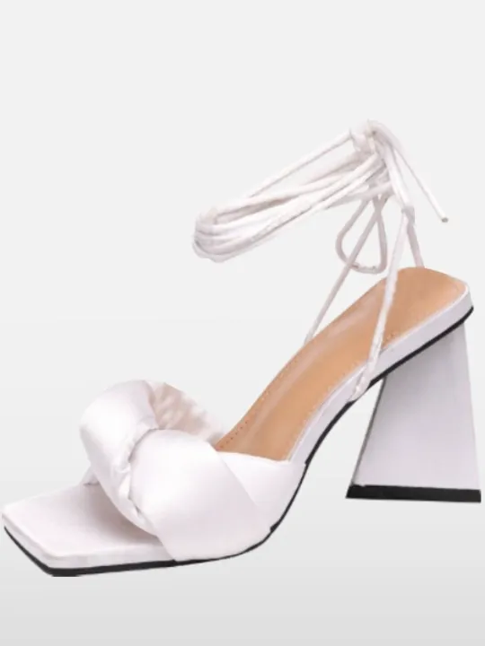 Open Square Toe Sandals Ankle Strap Block Heel