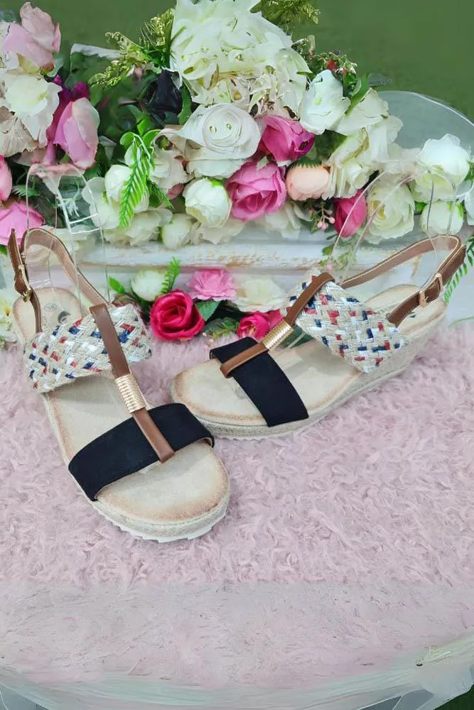 Open Toe Straw Strap Wedge Sandal