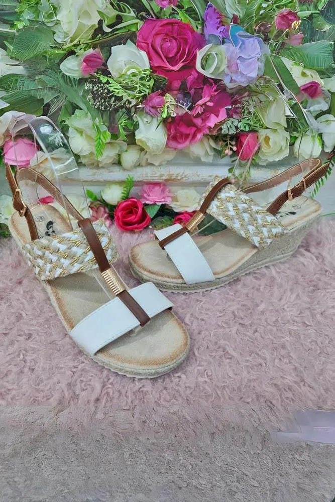 Open Toe Straw Strap Wedge Sandal