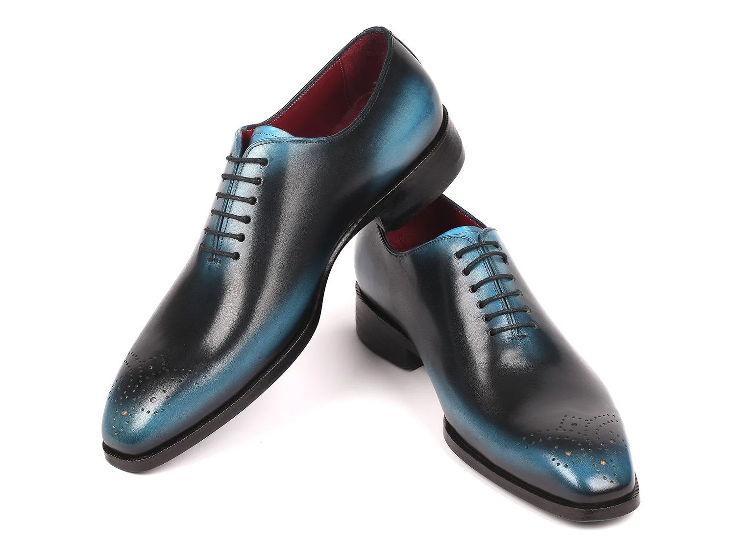 Paul Parkman Men's Black & Blue Wholecut Oxfords (ID#KR884BLU)