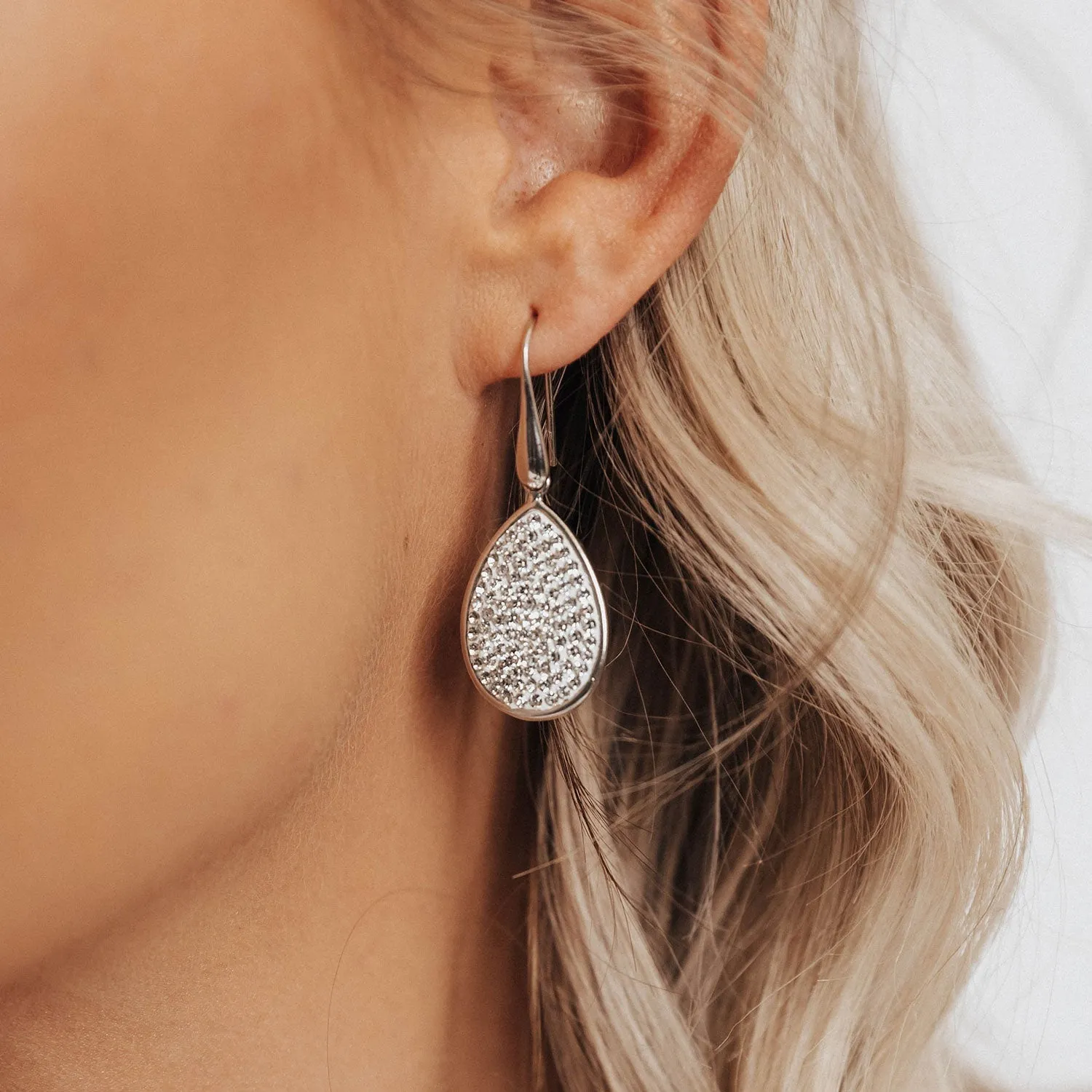 Pave Swarovski Crystal Teardrop Earrings (Silver)