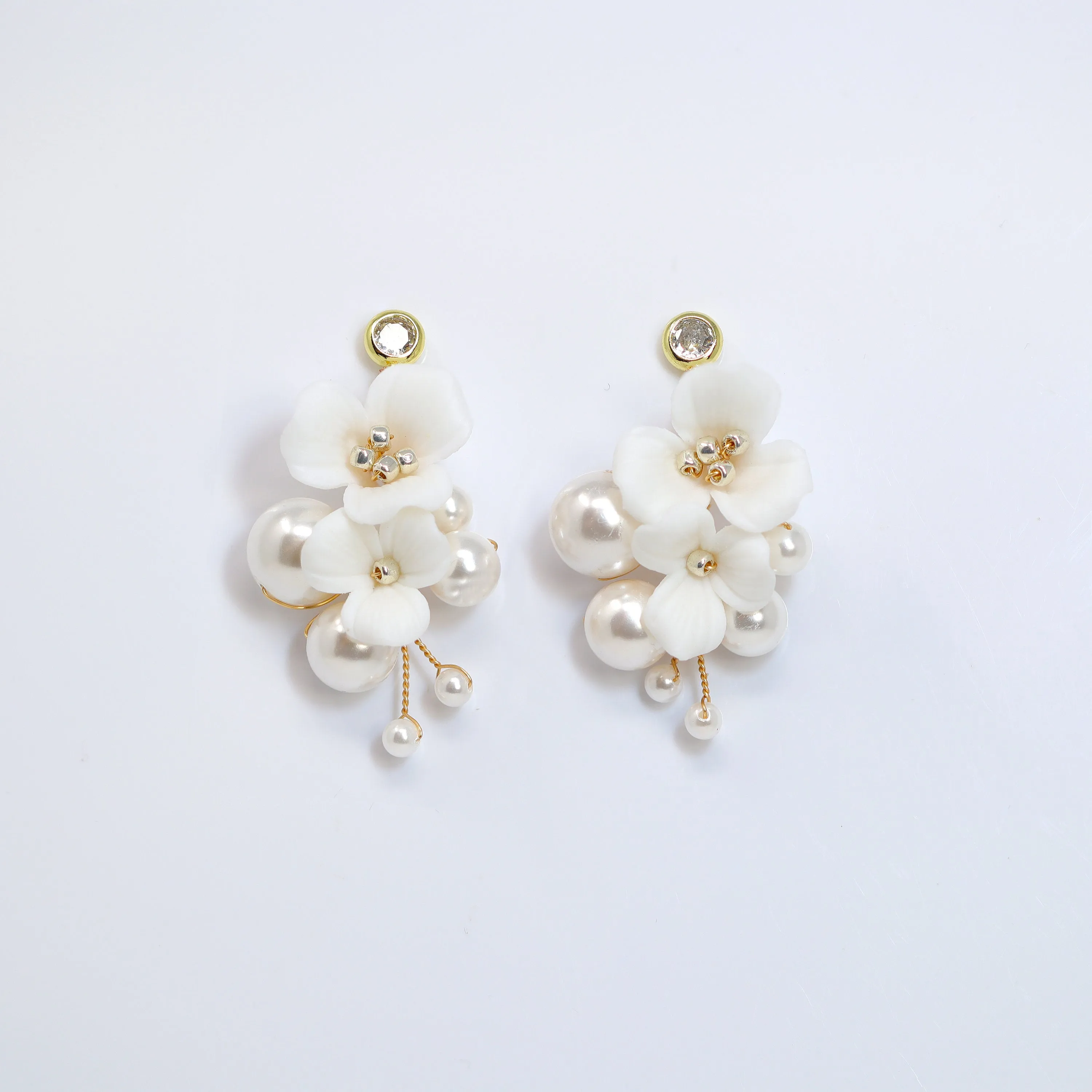 Pearl Dusted White Orchid Blossom Earring , Bridal Ceramic Rose Earring, Bridal Hair Accessories, Wedding Earring.