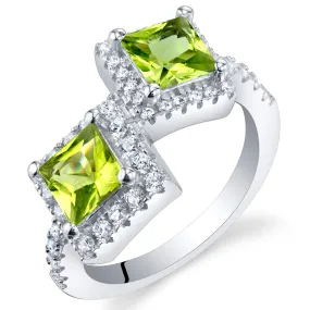 Peridot Princess Cut Sterling Silver Ring Size 5