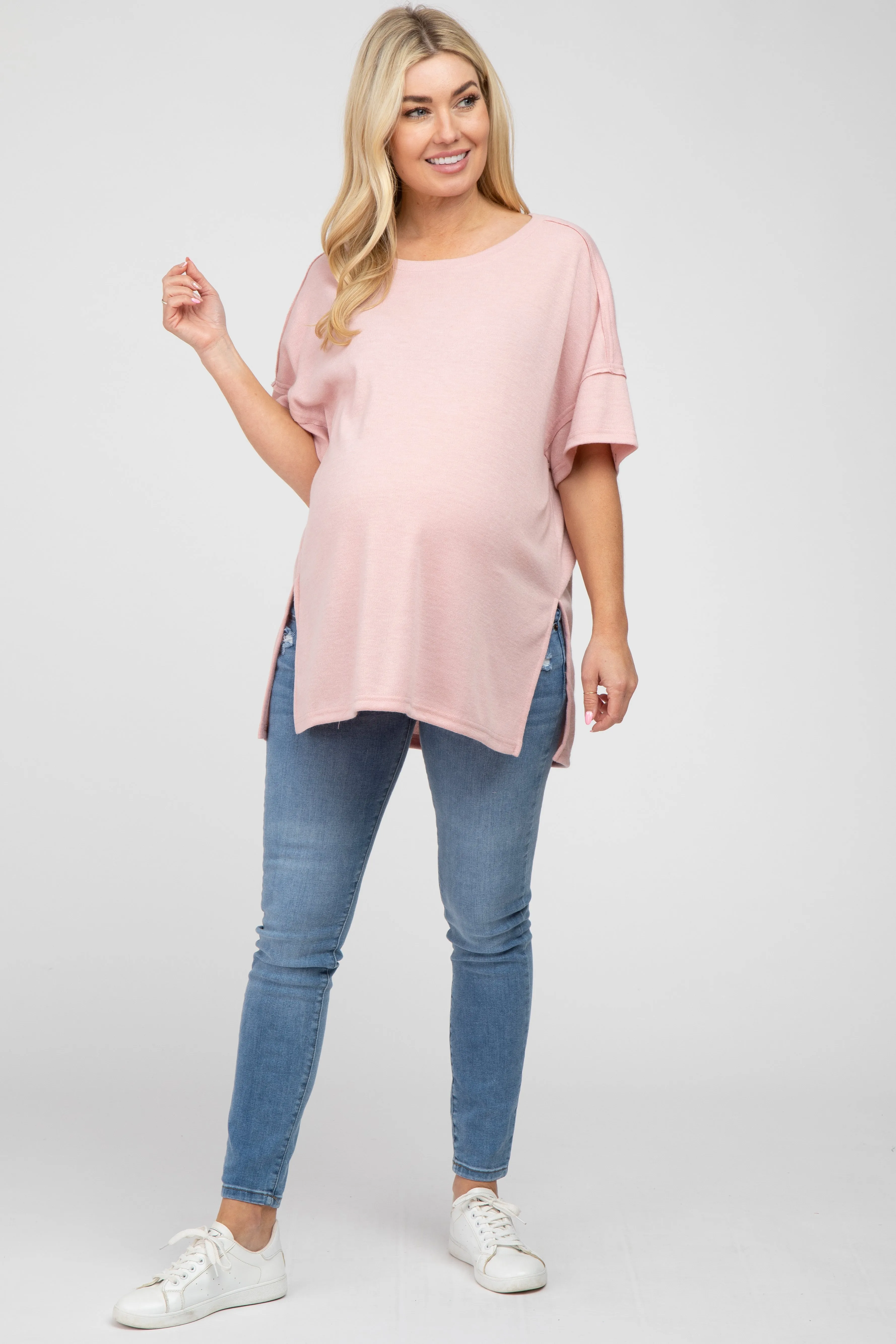 Pink Knit Oversized Maternity Top