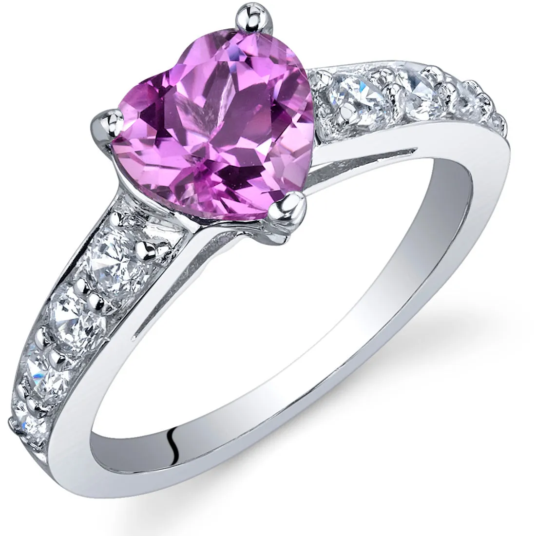 Pink Sapphire Heart Shape Sterling Silver Ring Size 5