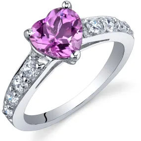 Pink Sapphire Heart Shape Sterling Silver Ring Size 5