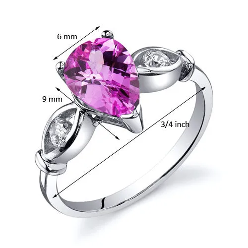 Pink Sapphire Pear Shape Sterling Silver Ring Size 6