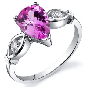 Pink Sapphire Pear Shape Sterling Silver Ring Size 6