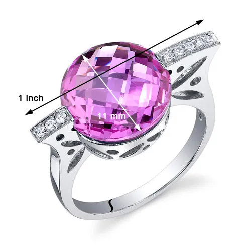 Pink Sapphire Round Cut Sterling Silver Ring Size 8