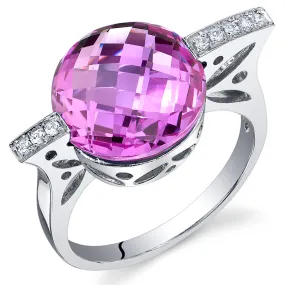 Pink Sapphire Round Cut Sterling Silver Ring Size 8