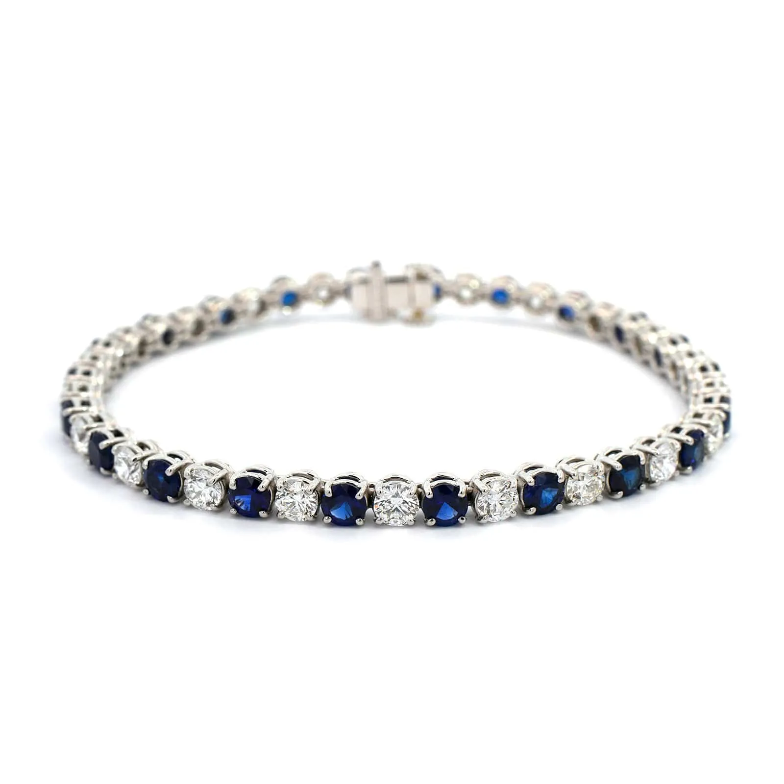 Platinum Alternating Sapphire and Diamond Tennis Bracelet