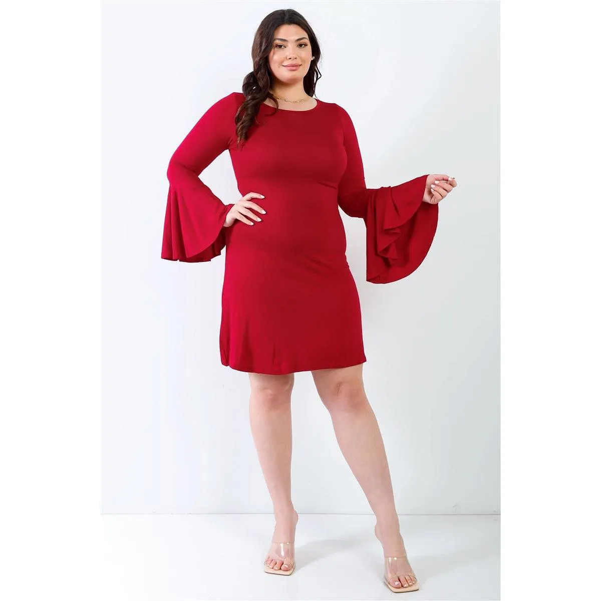 Plus Bell Long Sleeve Mini Dress