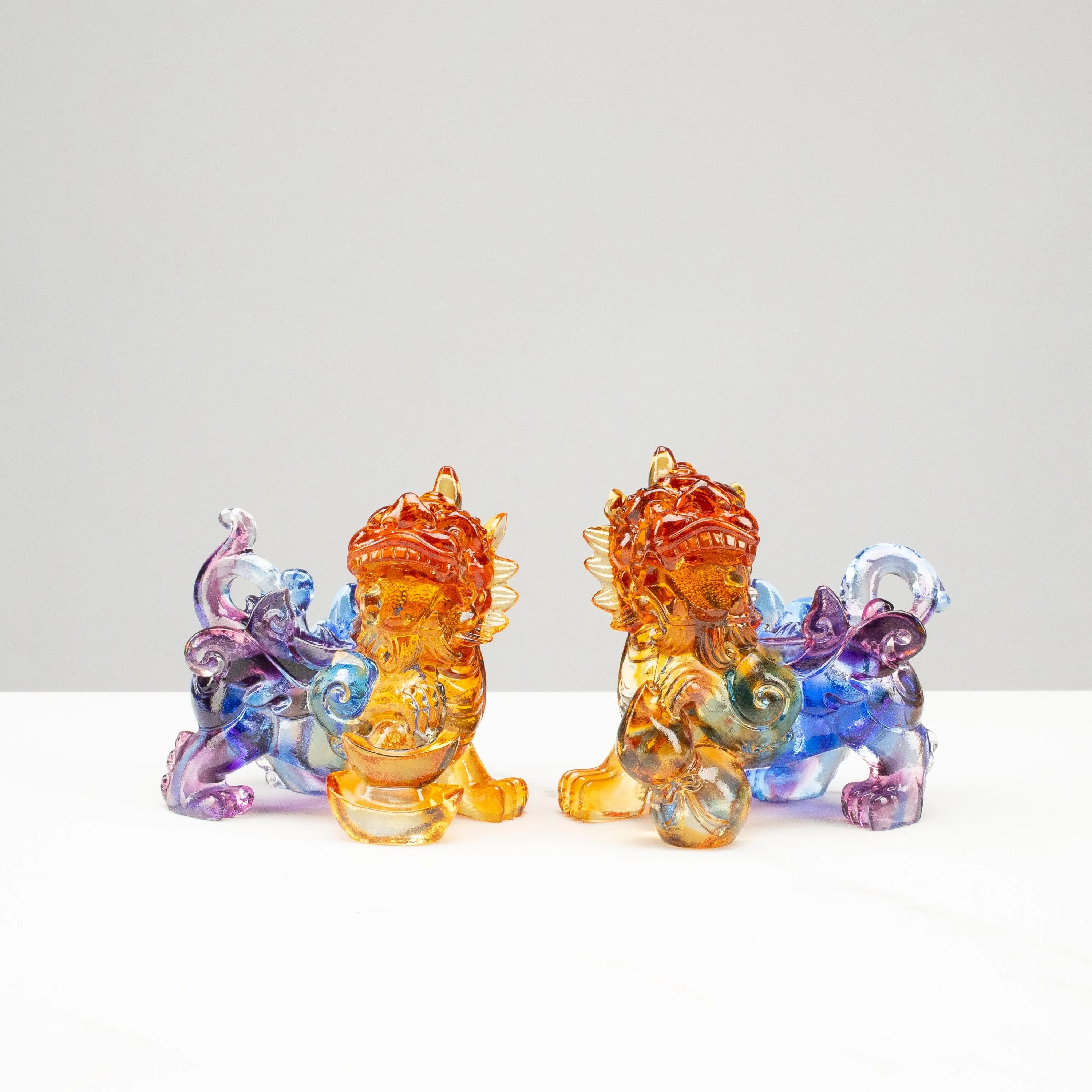 Protective Foo Dog Crystal Carving Pair - A Symbol of Good Luck and Protection