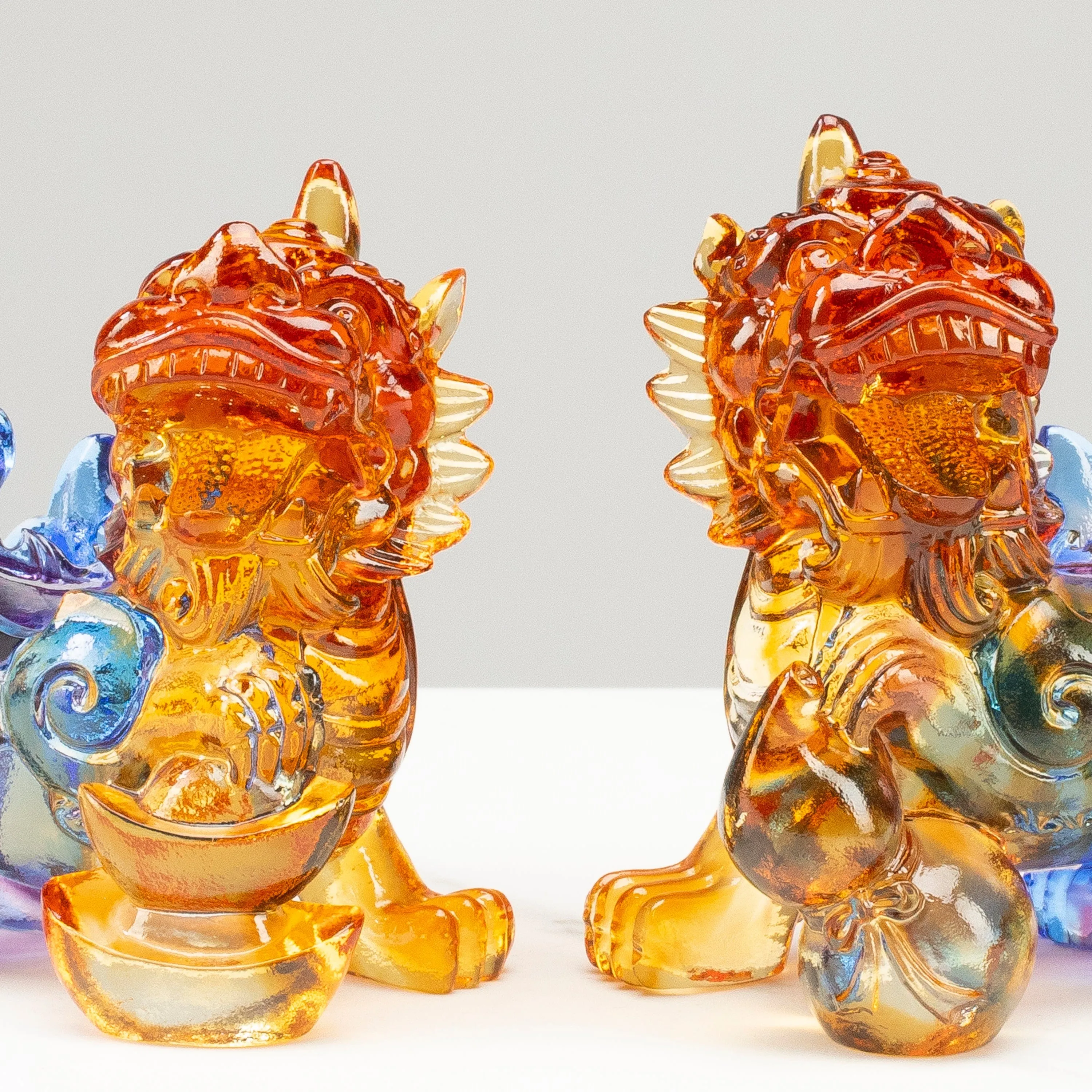 Protective Foo Dog Crystal Carving Pair - A Symbol of Good Luck and Protection