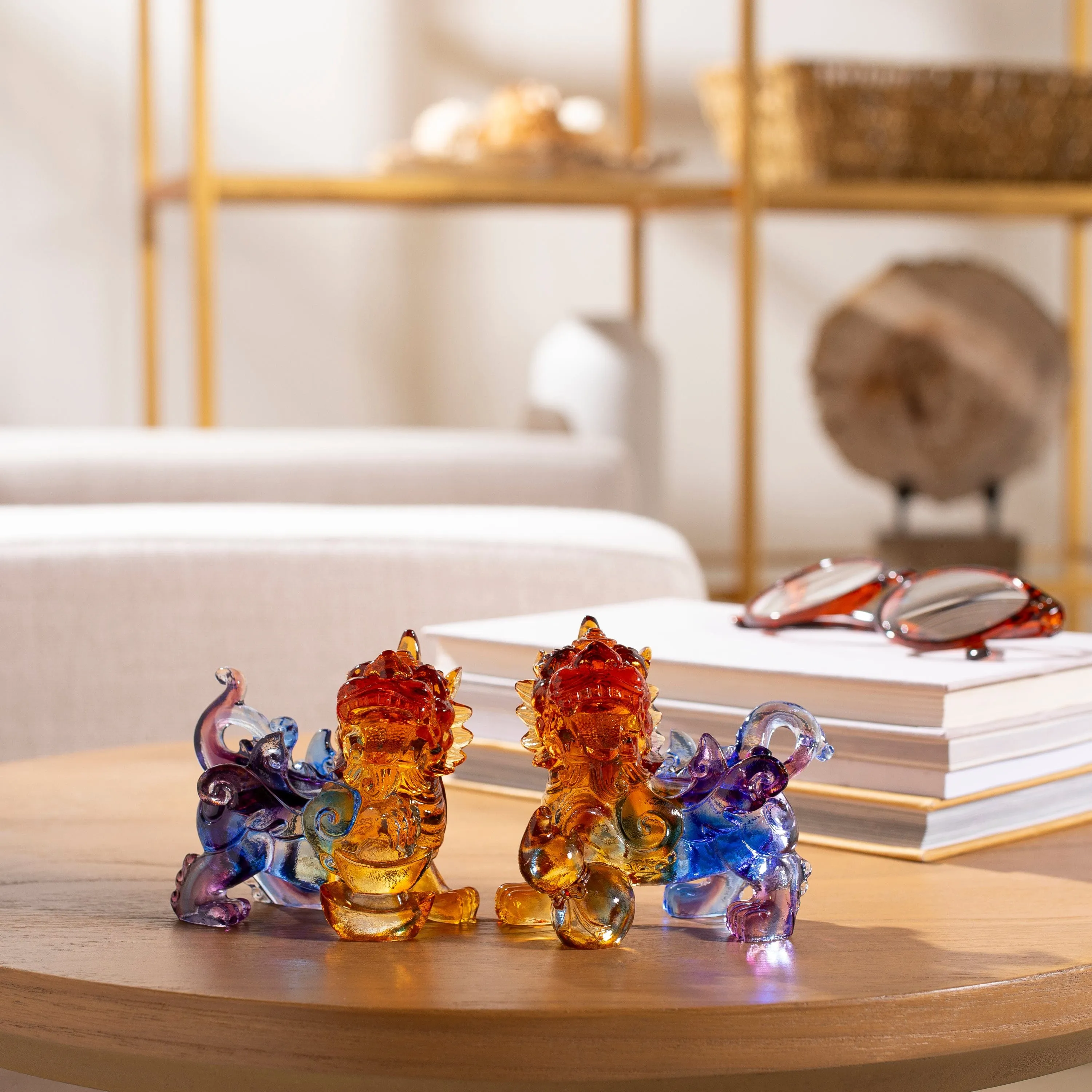 Protective Foo Dog Crystal Carving Pair - A Symbol of Good Luck and Protection