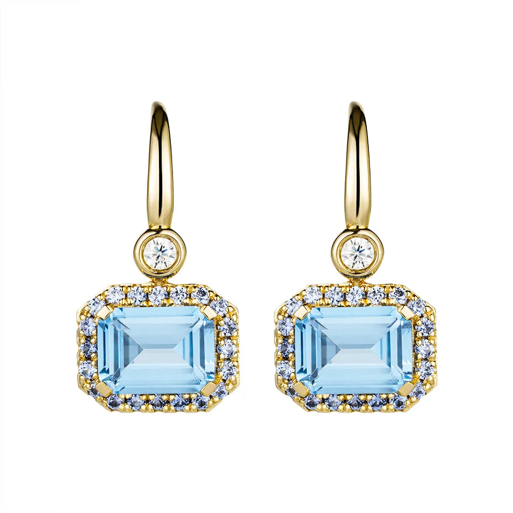 "Seaside Serenity Defender" Aquamarine and Sapphire Earrings