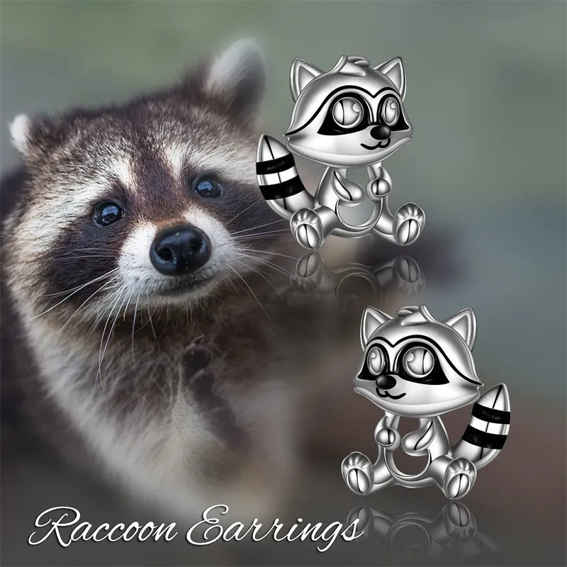 Raccoon Earrings Sterling Silver Cute Animal Stud Earring for Women Teens Birthday