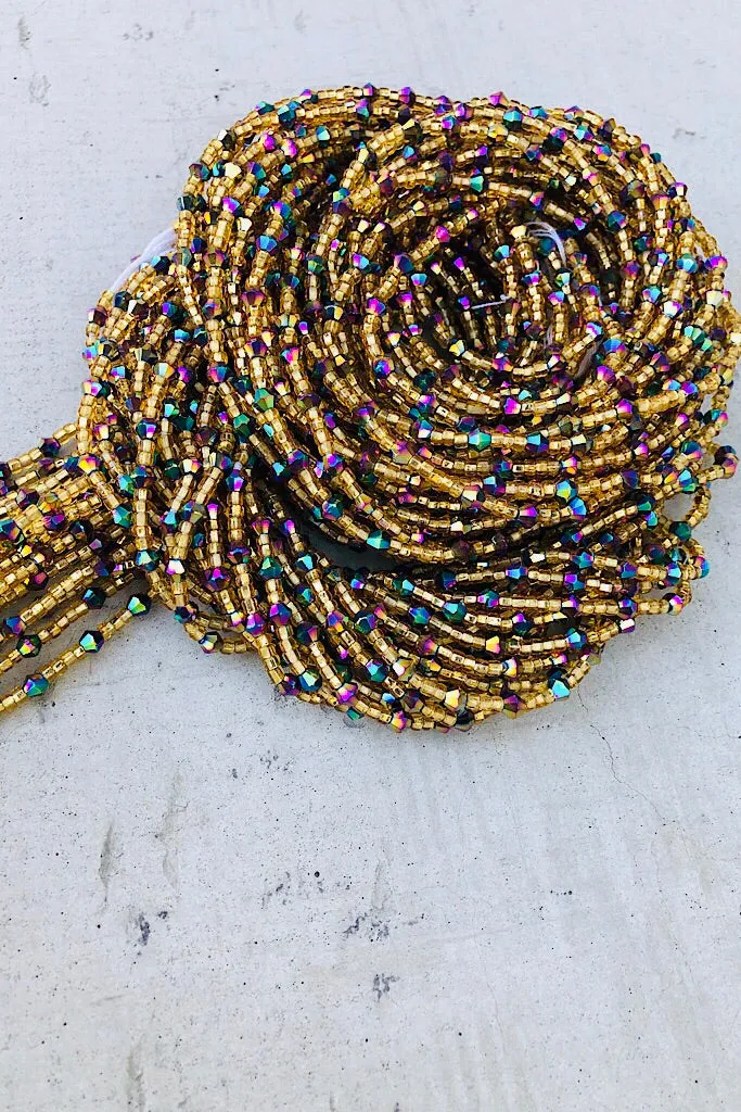 Rainbow and Gold Crystal Waist Beads