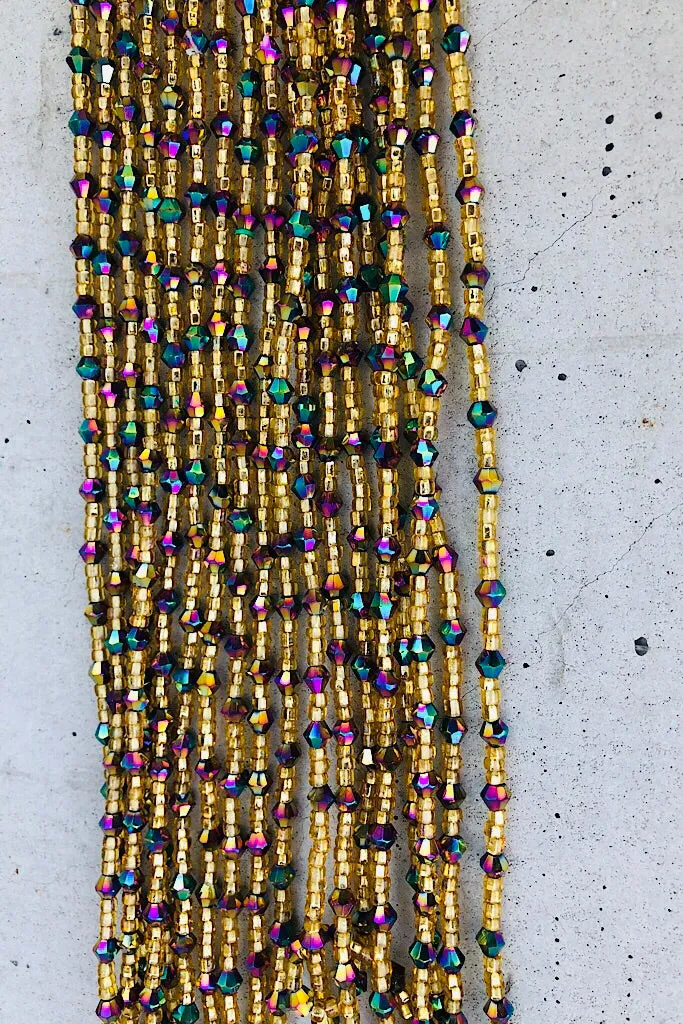 Rainbow and Gold Crystal Waist Beads