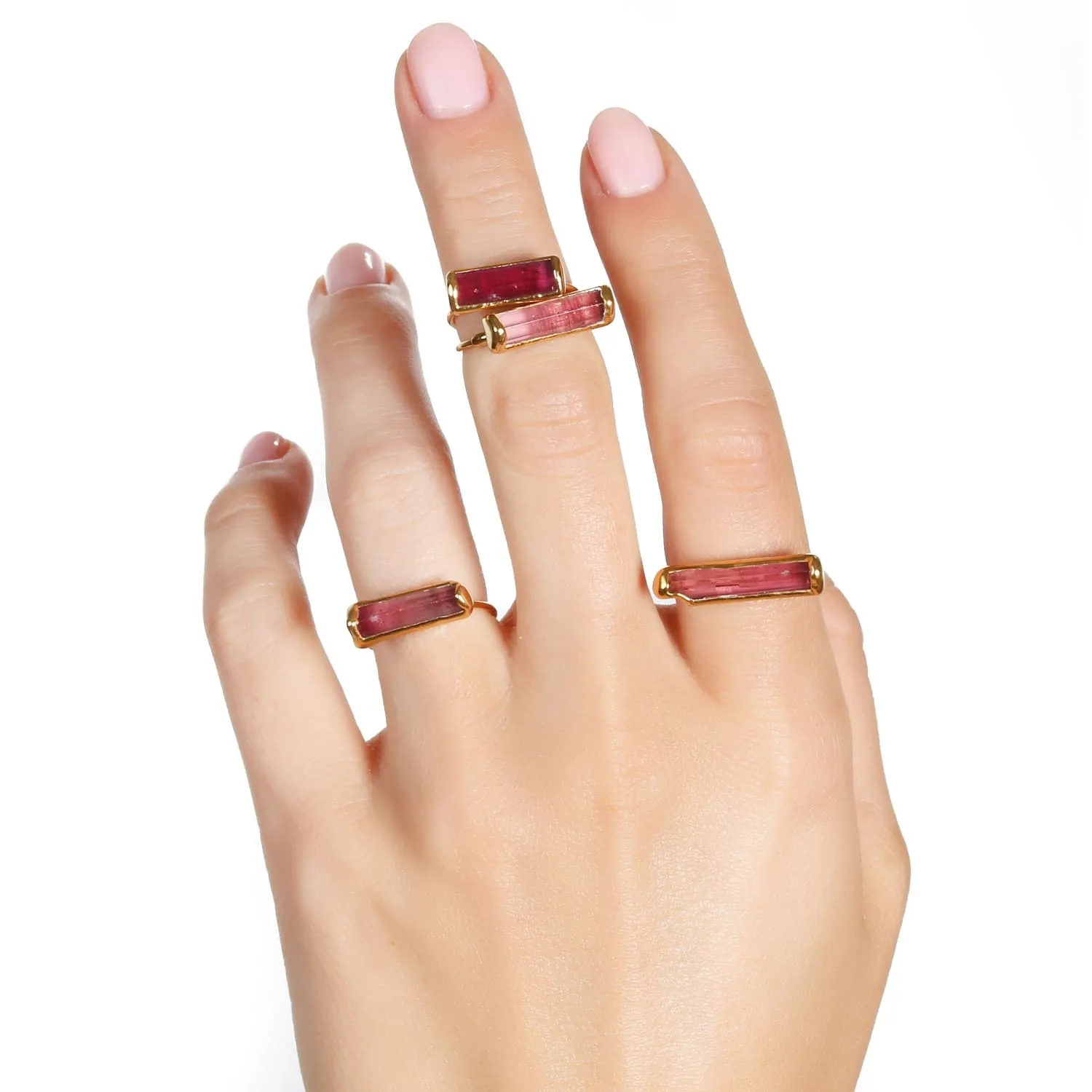 Raw Pink Tourmaline Bar Ring, Rubellite Tourmaline