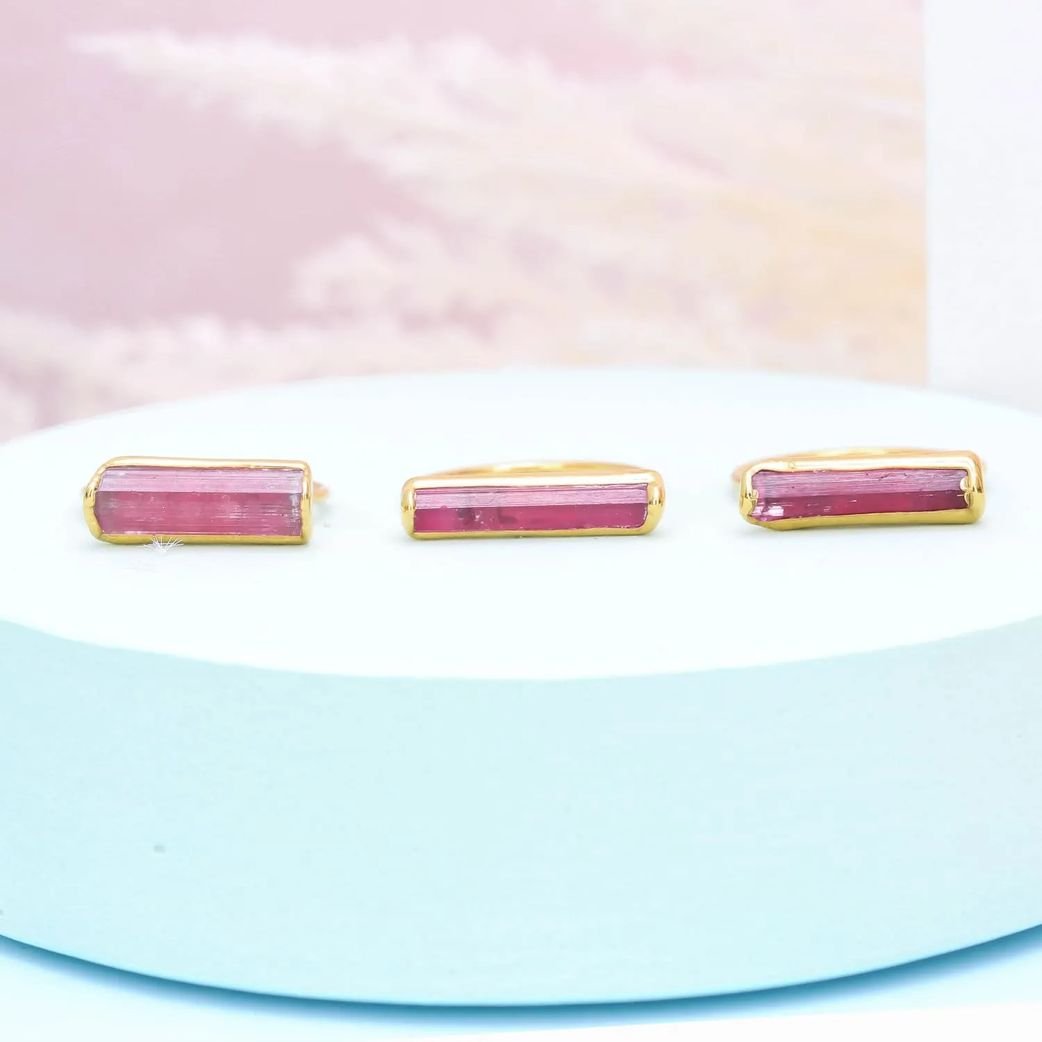 Raw Pink Tourmaline Bar Ring