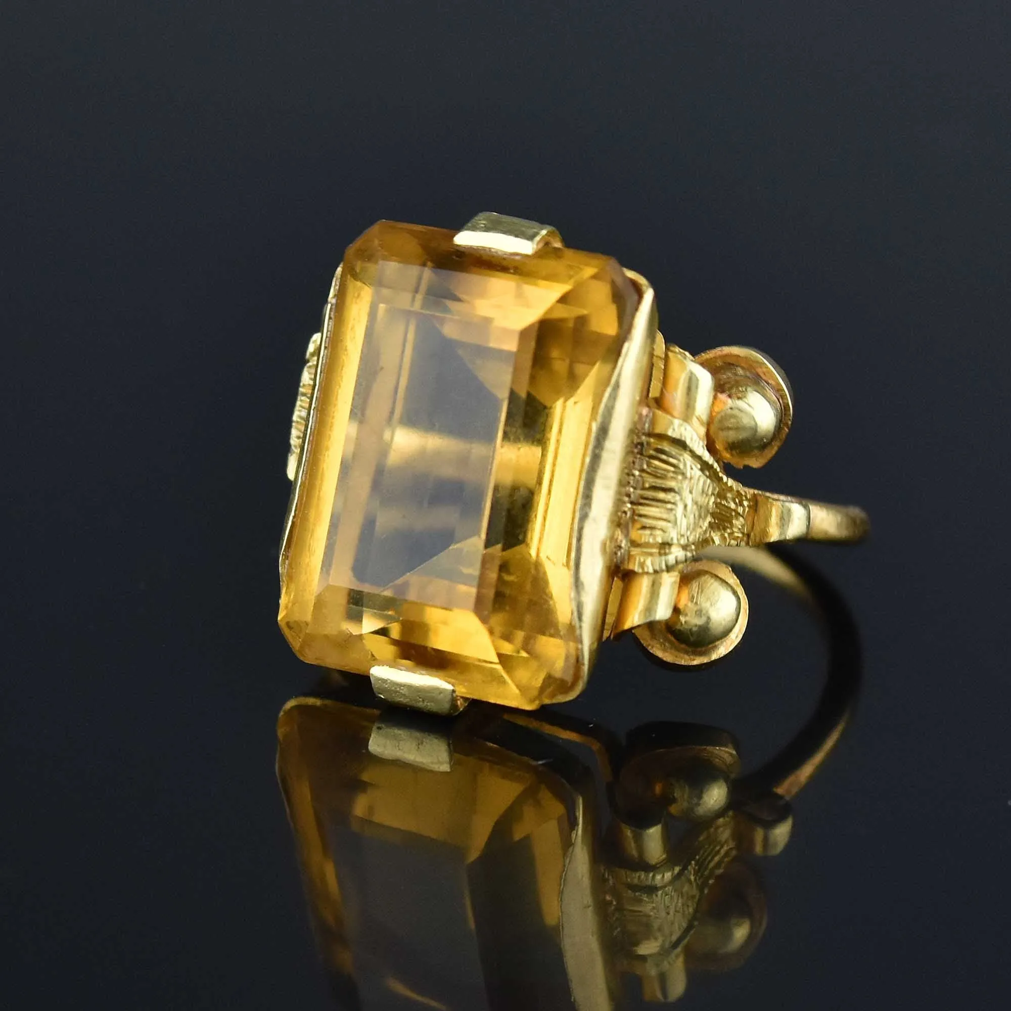 Retro 11 CTW Emerald Cut Citrine Ring in 14K Gold