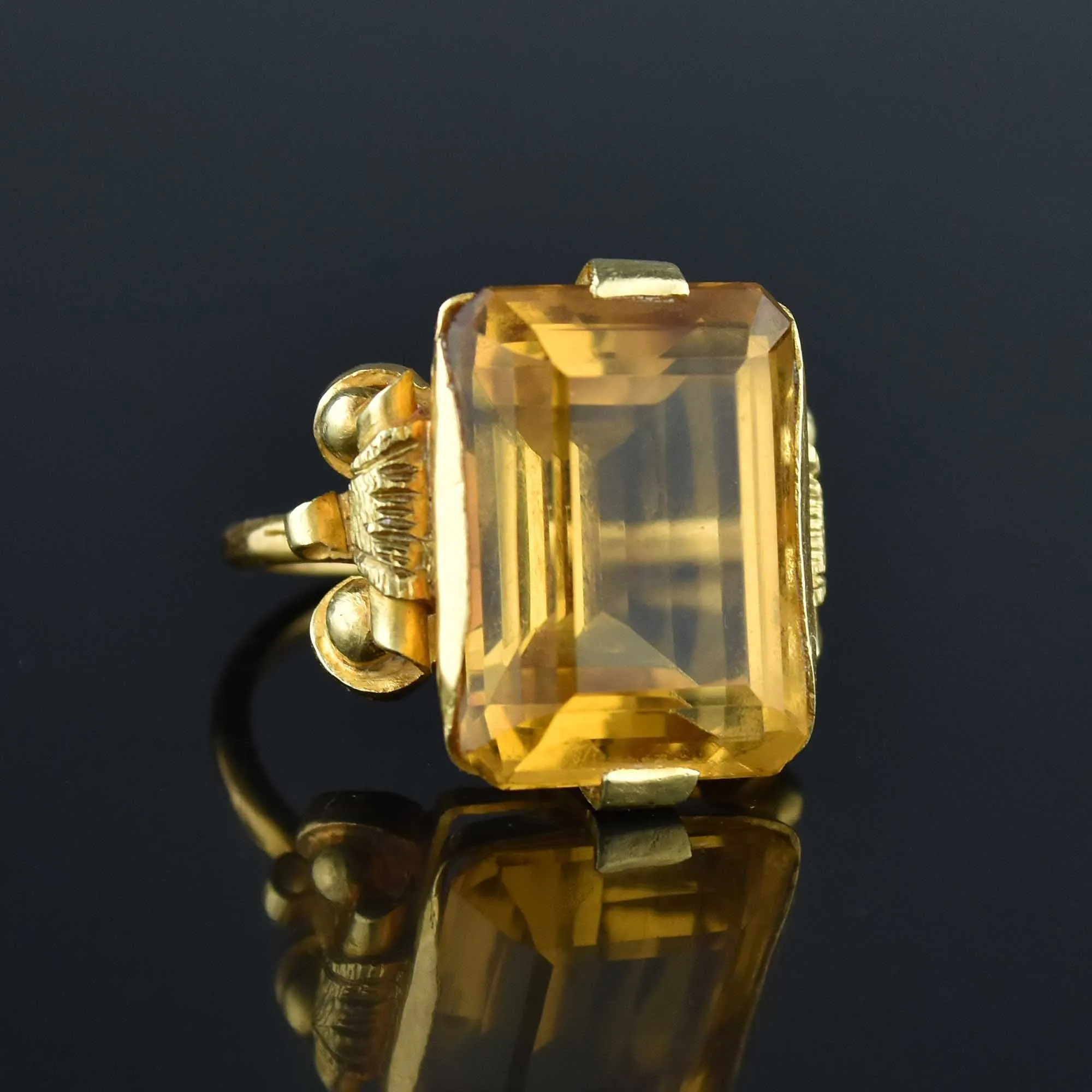 Retro 11 CTW Emerald Cut Citrine Ring in 14K Gold