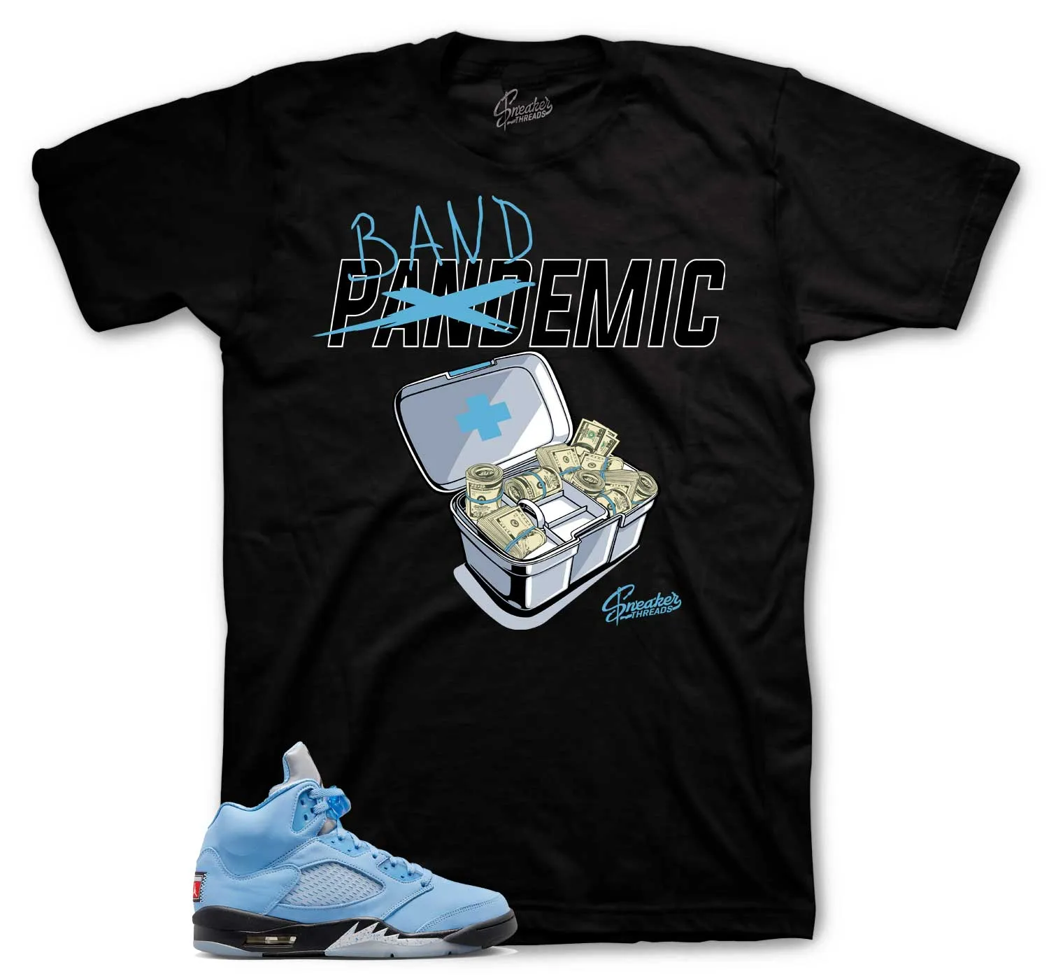 Retro 5 University Blue Shirt - Bandemic - Black