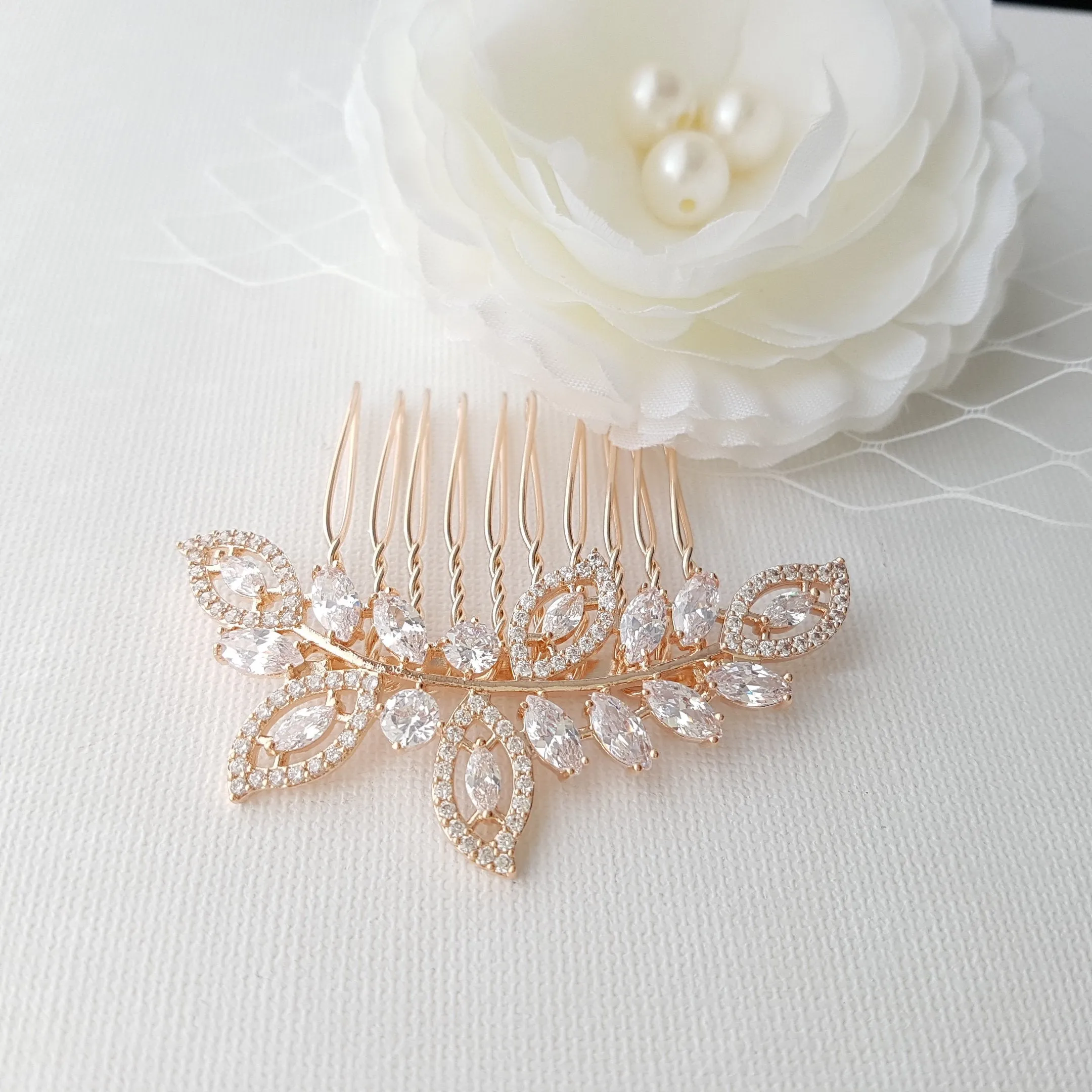 Rose Gold Wedding Hair Comb-Kerry