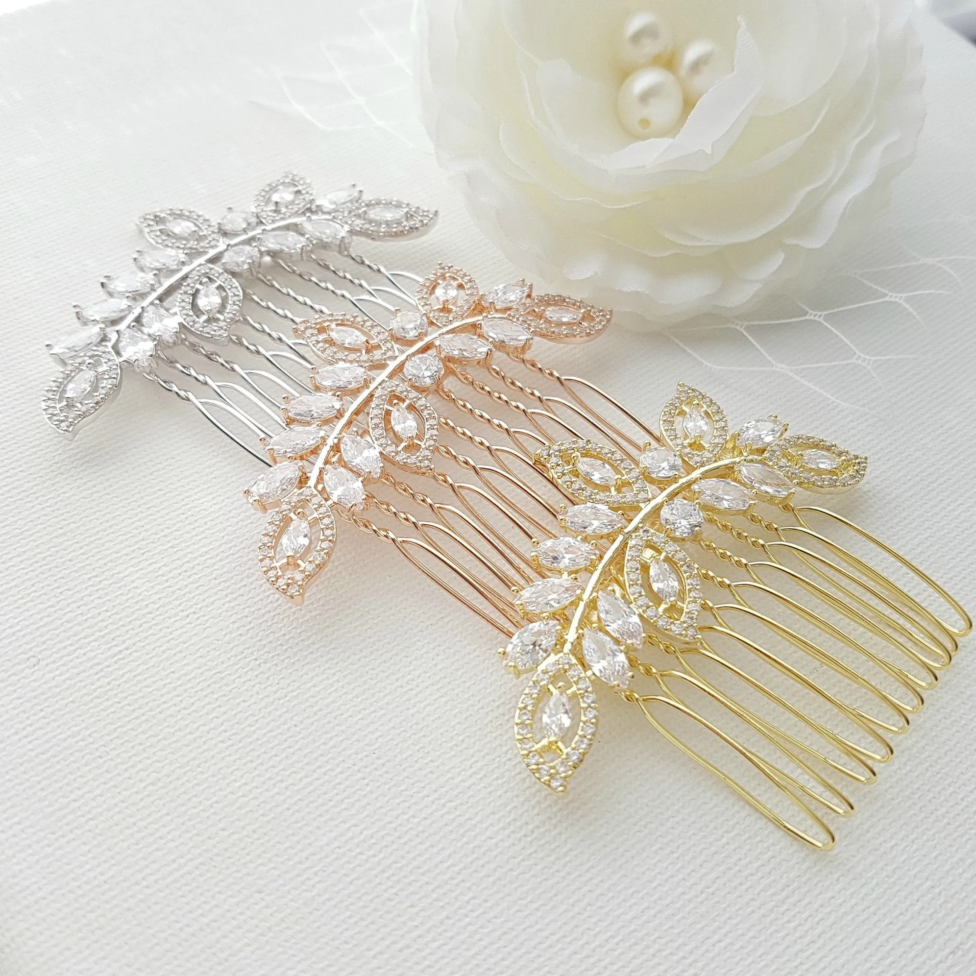 Rose Gold Wedding Hair Comb-Kerry