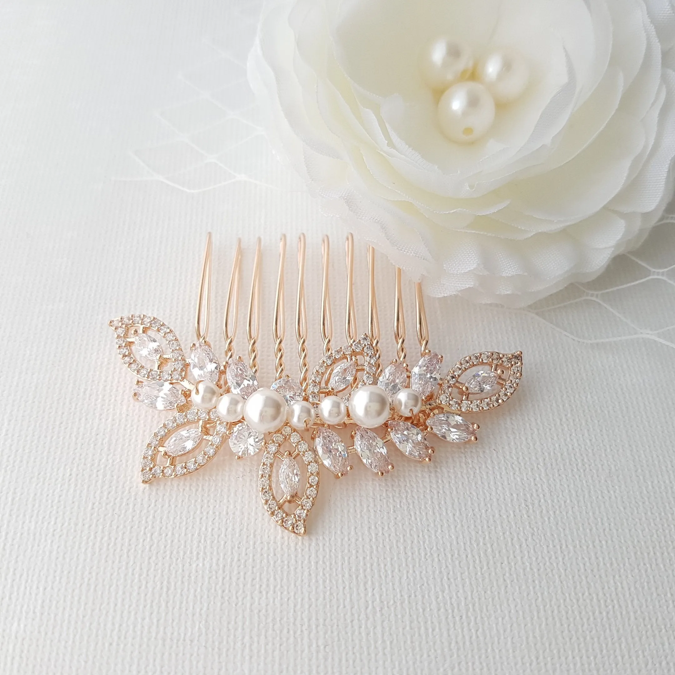 Rose Gold Wedding Hair Comb-Kerry