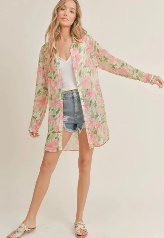 Sadie & Sage - Desert Tropic Button Down Top Pink Multi