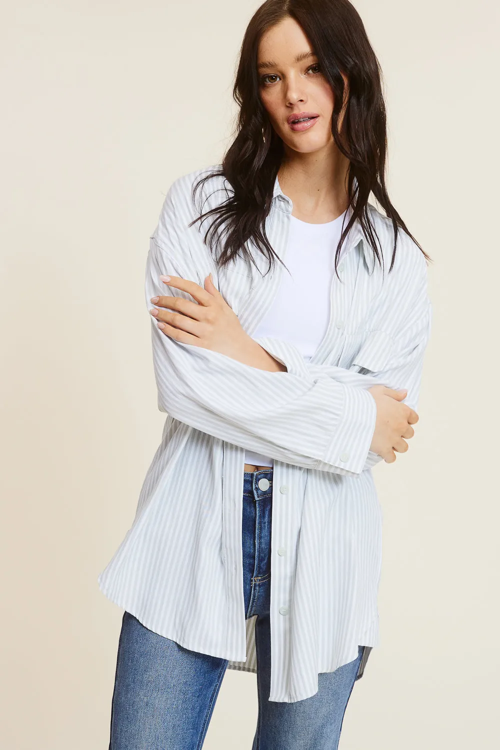 Sage Striped Button Down