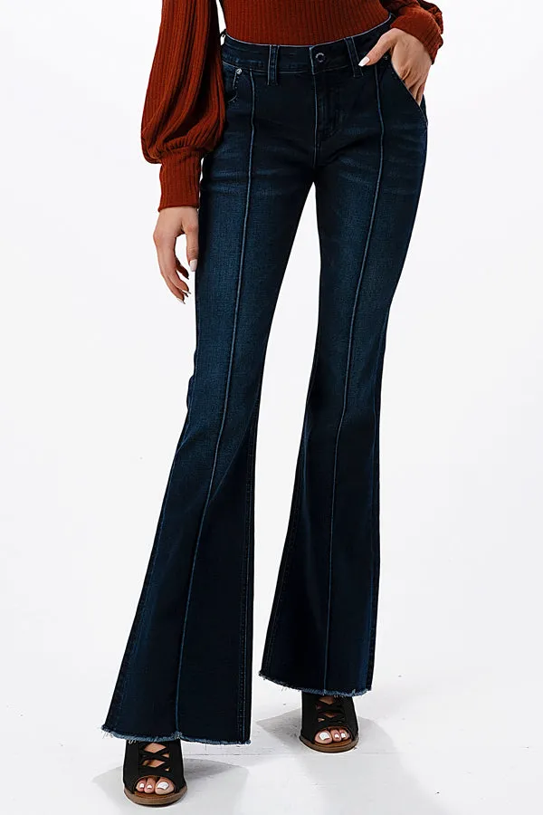 Seam Center Basic Recycle & Lycra Fabric  Mid Rise Flare Jeans