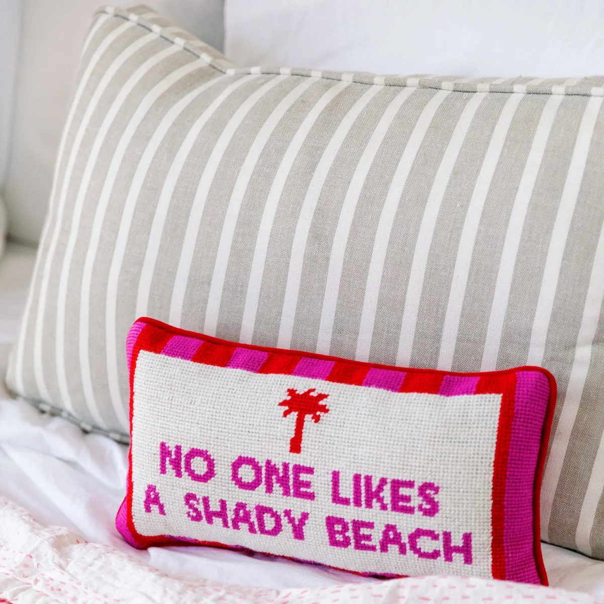 Shady Beach Needlepoint Pillow